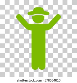 Hands Up Gentleman icon. Vector illustration style is flat iconic symbol, eco green color, transparent background. Designed for web and software interfaces.