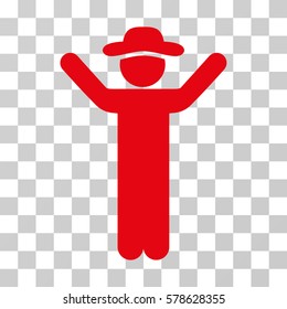 Hands Up Gentleman icon. Vector illustration style is flat iconic symbol, red color, transparent background. Designed for web and software interfaces.