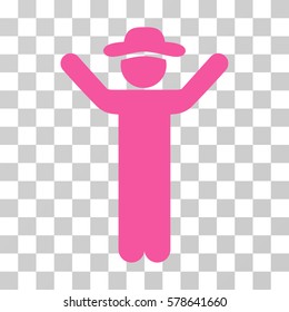 Hands Up Gentleman icon. Vector illustration style is flat iconic symbol, pink color, transparent background. Designed for web and software interfaces.