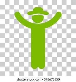 Hands Up Gentleman icon. Vector illustration style is flat iconic symbol, eco green color, transparent background. Designed for web and software interfaces.