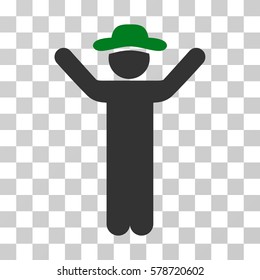 Hands Up Gentleman icon. Vector illustration style is flat iconic bicolor symbol, green and gray colors, transparent background. Designed for web and software interfaces.