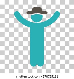 Hands Up Gentleman icon. Vector illustration style is flat iconic bicolor symbol, grey and cyan colors, transparent background. Designed for web and software interfaces.