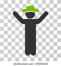Hands Up Gentleman icon. Vector illustration style is flat iconic bicolor symbol, eco green and gray colors, transparent background. Designed for web and software interfaces.