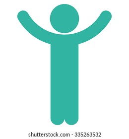 Hands Up Gentleman vector icon. Style is flat symbol, cyan color, rounded angles, white background.