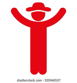 Hands Up Gentleman vector icon. Style is flat symbol, red color, rounded angles, white background.