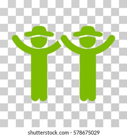 Hands Up Gentlemen icon. Vector illustration style is flat iconic symbol, eco green color, transparent background. Designed for web and software interfaces.