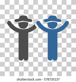 Hands Up Gentlemen icon. Vector illustration style is flat iconic bicolor symbol, cobalt and gray colors, transparent background. Designed for web and software interfaces.