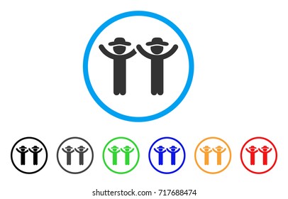 Hands Up Gentlemen rounded icon. Style is a flat hands up gentlemen gray symbol inside light blue circle with black, gray, green, blue, red, orange variants.