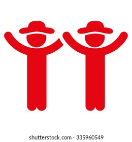 Hands Up Gentlemen vector icon. Style is flat symbol, red color, rounded angles, white background.