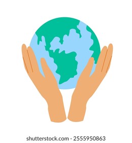 Hands gently cradling earth symbolizing global care and environmental responsibility.