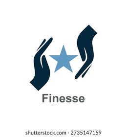 Hands gently holding a blue star symbol representing finesse support and unity in minimalist style