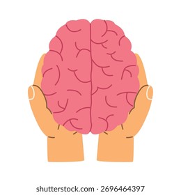 Manos sosteniendo suavemente un cerebro, simbolizando la salud mental, el cuidado, la psicología y el conocimiento
- ILUSTRACIÓN VECTORIAL