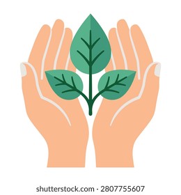 Hands gently holding green leaves and plant representing eco friendly and conservation concepts
