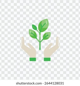 Hands gently holding a green plant, symbolizing care for nature, sustainability, and environmental