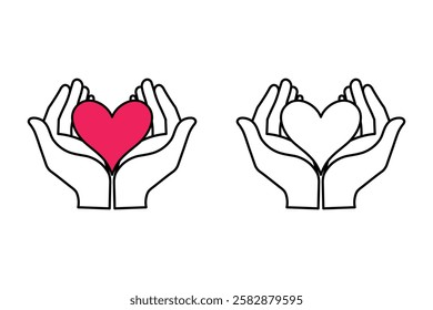 Hands Gently Holding Heart Icon for Charity, love and care icon, donation symbol, healthcare icon, mental health awareness