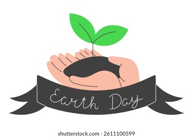 Hands gently holding soil with a sprout growing out of it. Flat vector illustration for Earth Day, sustainability, and nature protection.