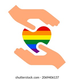 Hands gesture with heart and flag of pride lgbt, drawn fingers hold symbol lgbtq