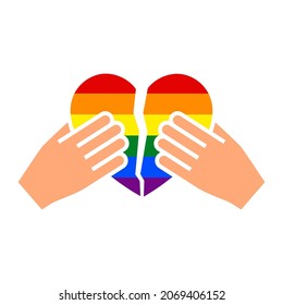 Hands gesture with heart and flag of pride lgbt, drawn fingers hold symbol lgbtq