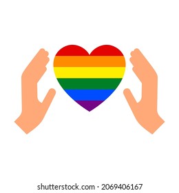 Hands gesture with heart and flag of pride lgbt, drawn fingers hold symbol lgbtq