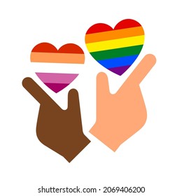 Hands gesture with heart and flag of pride lgbt, drawn fingers hold symbol lgbtq