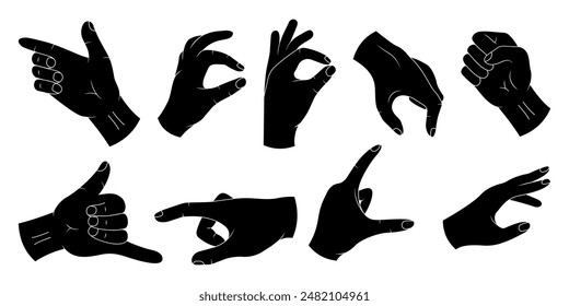 Hands gesture icon. Hands gesture set. Silhouette style.