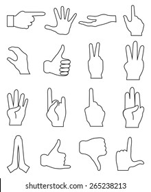 Hands gesture line icons set