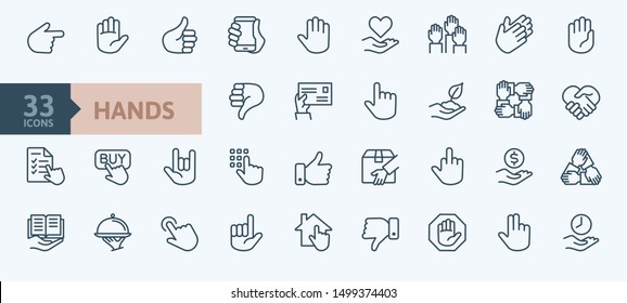 Hands Gesture - Minimal Thin Line Web Icon Set. Outline Icons Collection. Simple Vector Illustration.