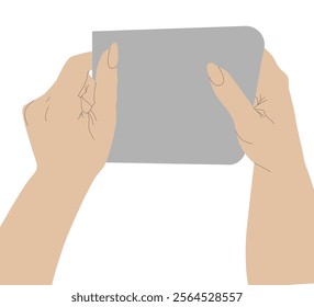 Hands gesture mockup hold bandage, scroll. Female hands, human hands flat vector illustration set.