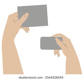 Hands gesture mockup holding pill pack and plate. Female hands, human hands flat vector illustration set.