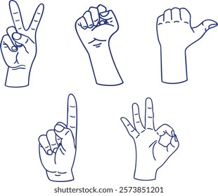 Hands Gesture Outline Vector Set