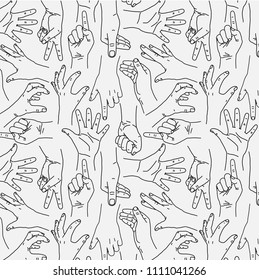Hands Gesture - Seamless Black and White Pattern