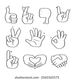 hands gesture set hand drawn outline