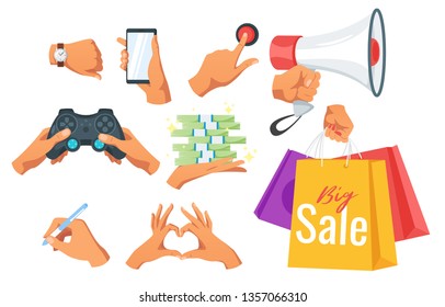 Hands gesture set isolated on white background. Vector illustration.