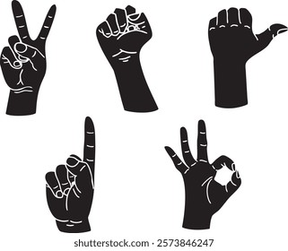 hands gesture set silhouette vector