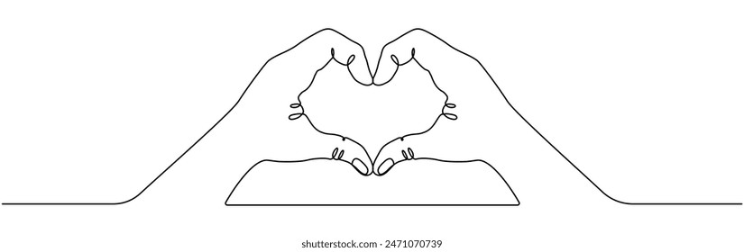 Hands gesture shape of heart continuous line drawn. Love symbol. Vector illustration isolated on white.