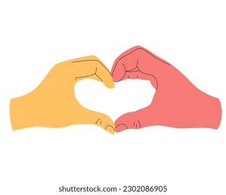 Gesto de manos muestra la ilustración del vector del corazón. Mensaje de amor y señal romántica. símbolo MS day. Soporte y concepto de conexión.
