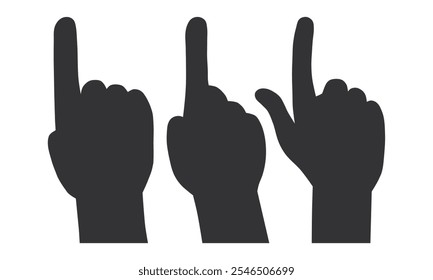 Hands Up Gesture Silhouette Vector. Hand Gesture Number One. Hand Up Black.