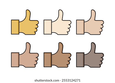 Hands gesture thumbs up, with different colored hands.