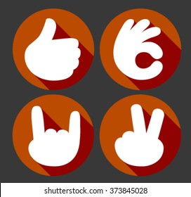 Conjunto de iconos vectoriales de gestos manos. Como, ok, paz y símbolos de rock