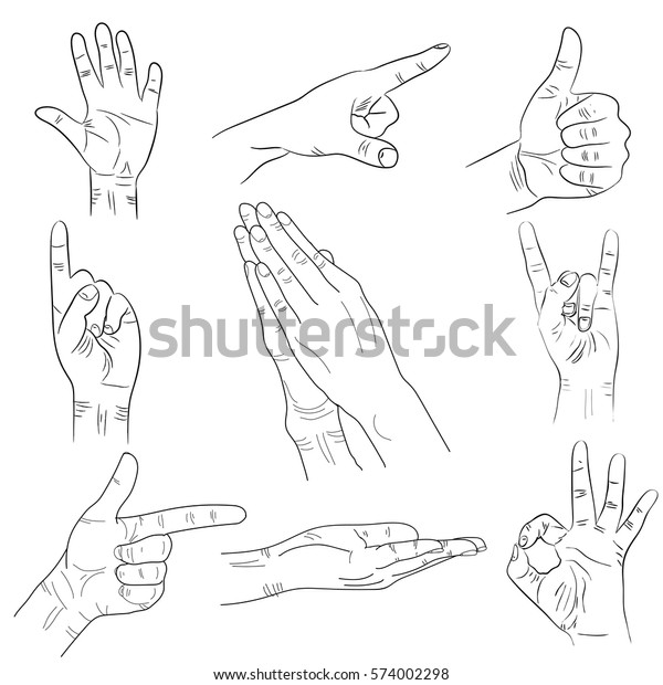 Hands Gestures Black White Set Vector Stock Vector (royalty Free 