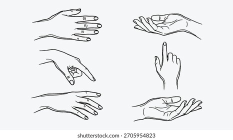 Handgesten Sammellinie Kunst Zeichnung menschliche Handfläche Konzept Illustration