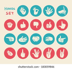 Hands gestures flat icons set of ok warning stop and pointing body language signs isolated vector illustration