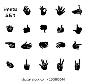 Hands gestures flat pictograms set of ok disapproval stop sign signals isolated vector illustration