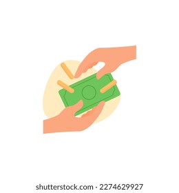 Hands gestures illustration. Character hands giving money concept. Charity Vector illustration.