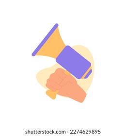 Hands gestures illustration. Character hands holding megaphone concept. Vector illustration.