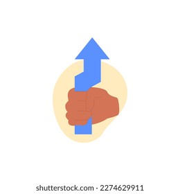 Hands gestures illustration. Character hands holding arrow concept. Vector illustration.