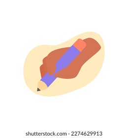 Hands gestures illustration. Character hands holding pencil concept. Vector illustration.