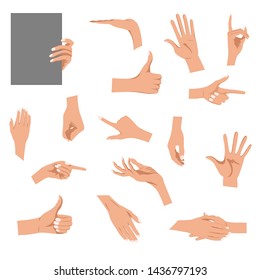 Hands gestures isolated on white background. Colored woman's hand gesture set with manicured nails vector illustration