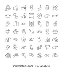 Hands gestures set linear icons, signs, symbols vector line illustration set