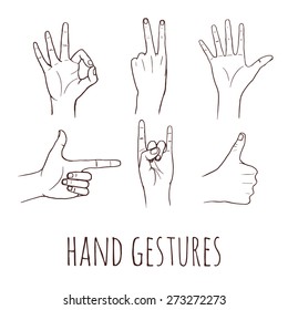 Hands gestures set. Vector illustration. Hand drawn